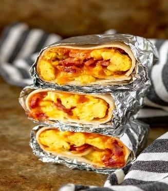 BREAKFAST BURRITO, BACON OR HAM & CHEESE